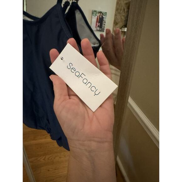 NWT seaFancy Women Blue Tie waist Swimsuit Tankini Top‎ Medium - Picture 3 of 5